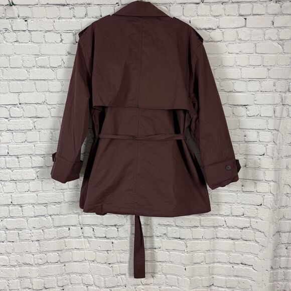 The Frankie Shop Lisburn Short Trench Coat Belted in Burgundy One Size O/S - Picture 12 of 15